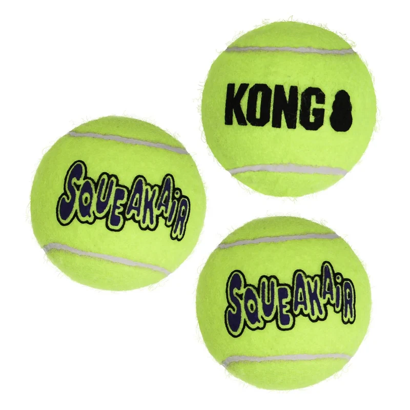 KONG SqueakAir Non-Abrasive Tennis Ball Squeaky Fetch Toy for Dogs Medium Pack of 3