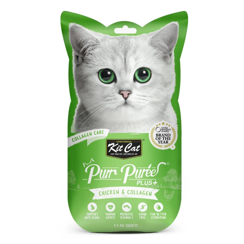 Kit Cat Purr Puree Plus+ Chicken & Collagen Care Lickable Cat Treats 4x15G