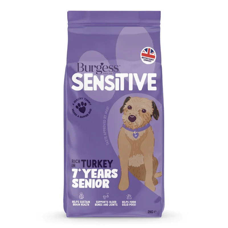 Expiry Date 30-Oct-26 Burgess Sensitive Senior Turkey Dry Dog Food - 2KG