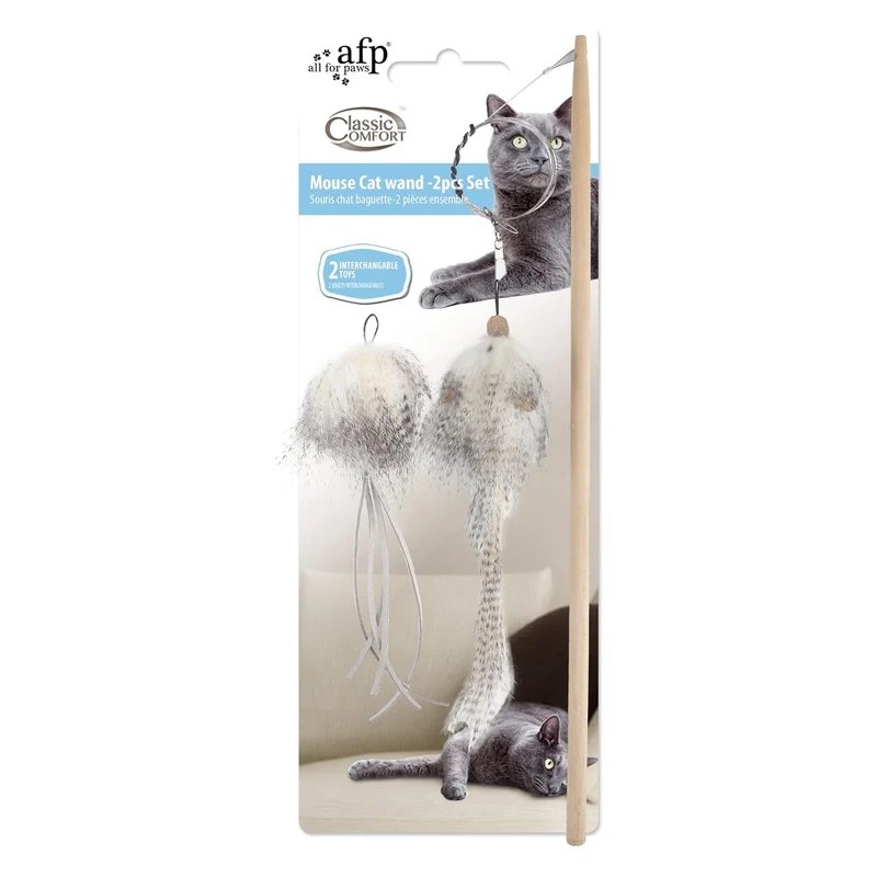 All For Paws Classic Comfort Mouse Cat Wand Teaser Toy Set for Cats 2 Pieces 35x5x2cm