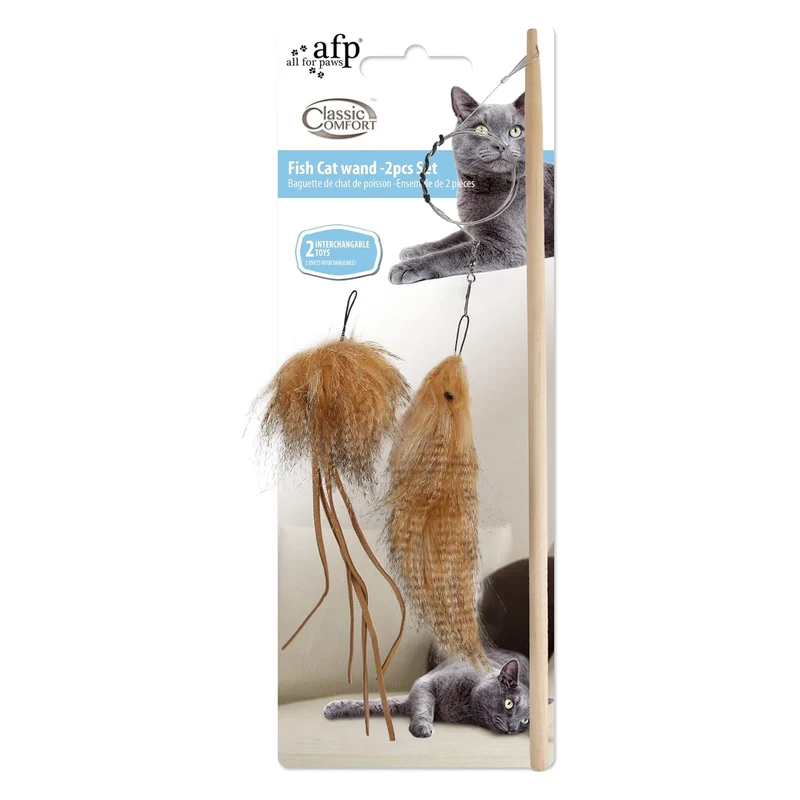 All For Paws Classic Comfort Fish Cat Wand Teaser Toy Set for Cats 2 Pieces 35x6x3cm