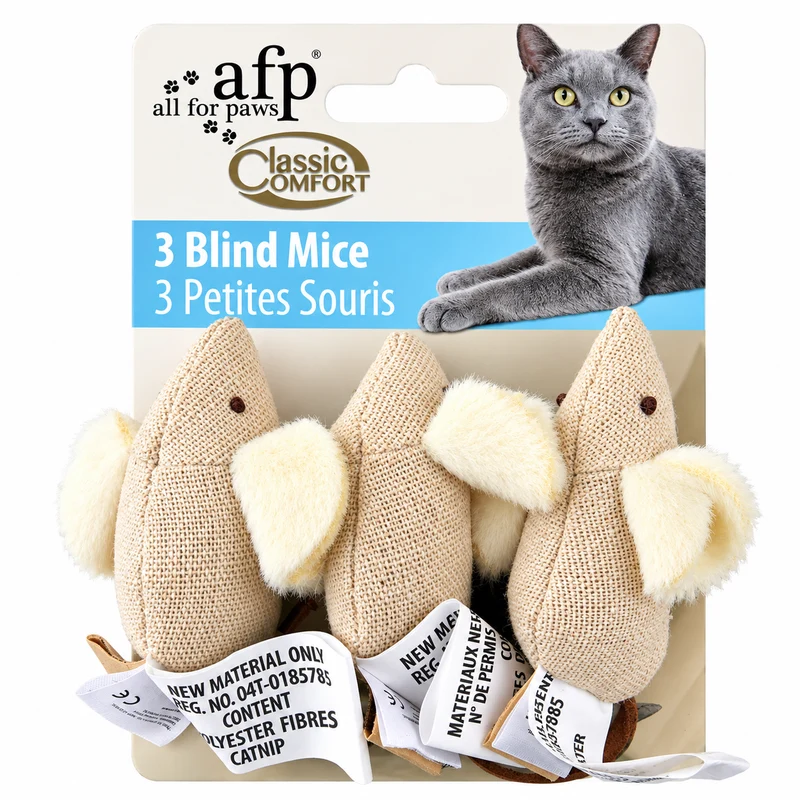 All For Paws Classic Comfort 3 Blind Mice Plush Cat Toys 15x4x3cm
