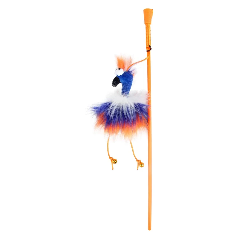 All For Paws Furry Ball Fluffy Bird Wand Catnip Teaser Cat Toy Orange 42.5x8x2.5cm