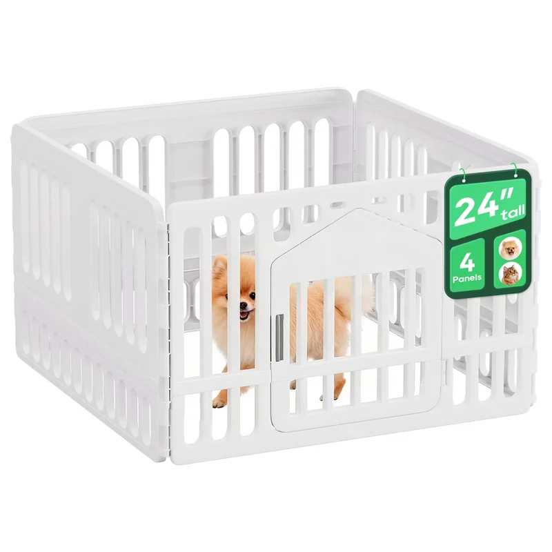 XDPC Plastic Dog & Puppy 4-Panel Playpen With Secured Locking 96.5x10.5x61cm White