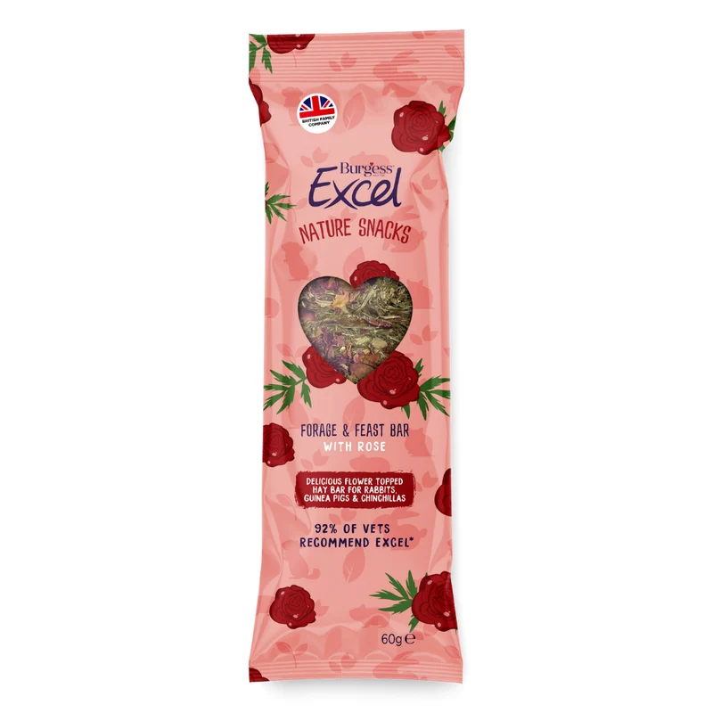 Burgess Excel Forage & Feast Hay Bar With Rose Small Pet Treats 60G