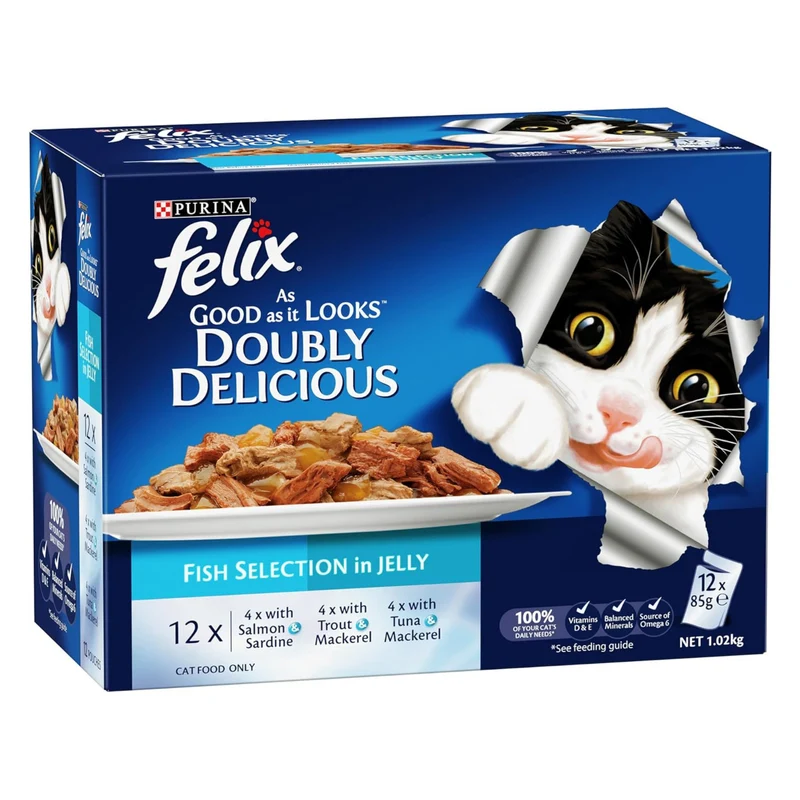 PURINA Felix Doubly Delicious Fish Selection in Jelly Pouch Wet Cat Food Pack 12X85G