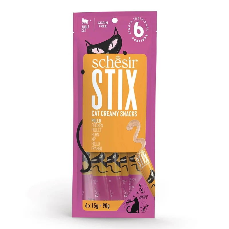 Schesir Stix Chicken Cream Snack Adult Cat Treats 90G 6x15G