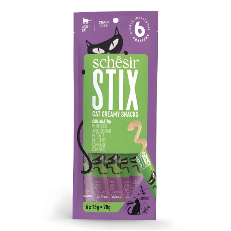 Schesir Stix Duck Cream Snack Adult Cat Treats 90G 6x15G