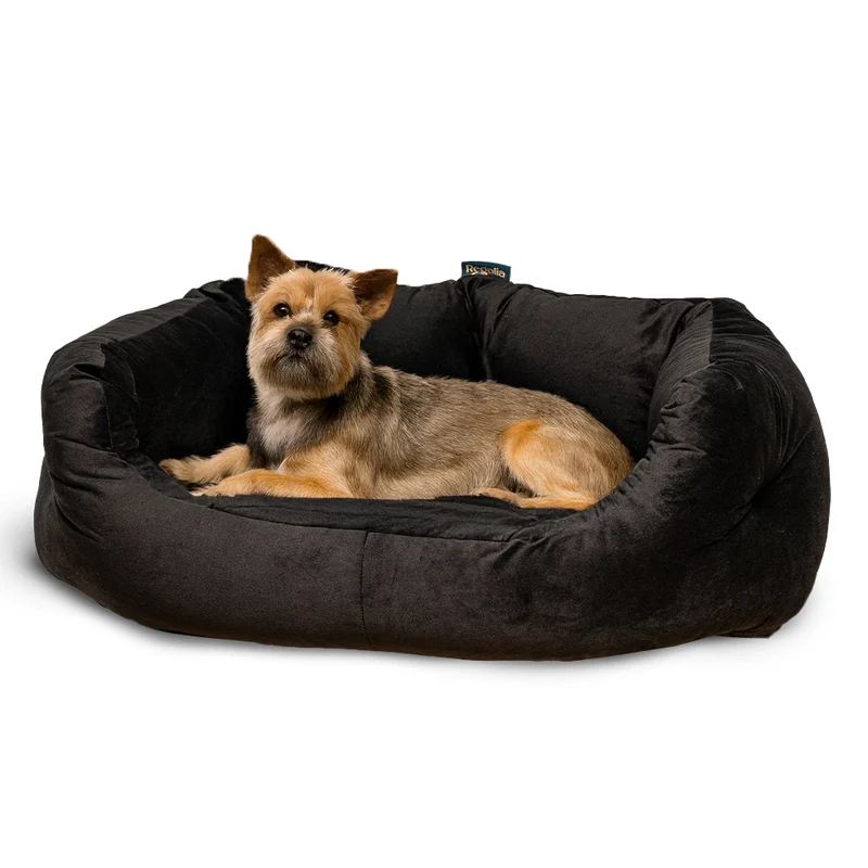 Regalia Velvet Deluxe Slumber Non-Slip Dog Bed - Black/76cm