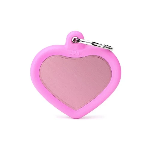 My Family Almuminum Heart ID Tag with Rubber - PINK