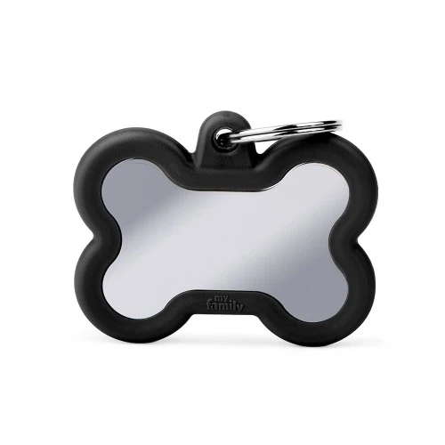 My Family Bone Plated Brass ID Tag with Black Rubber - CHROME/BIG