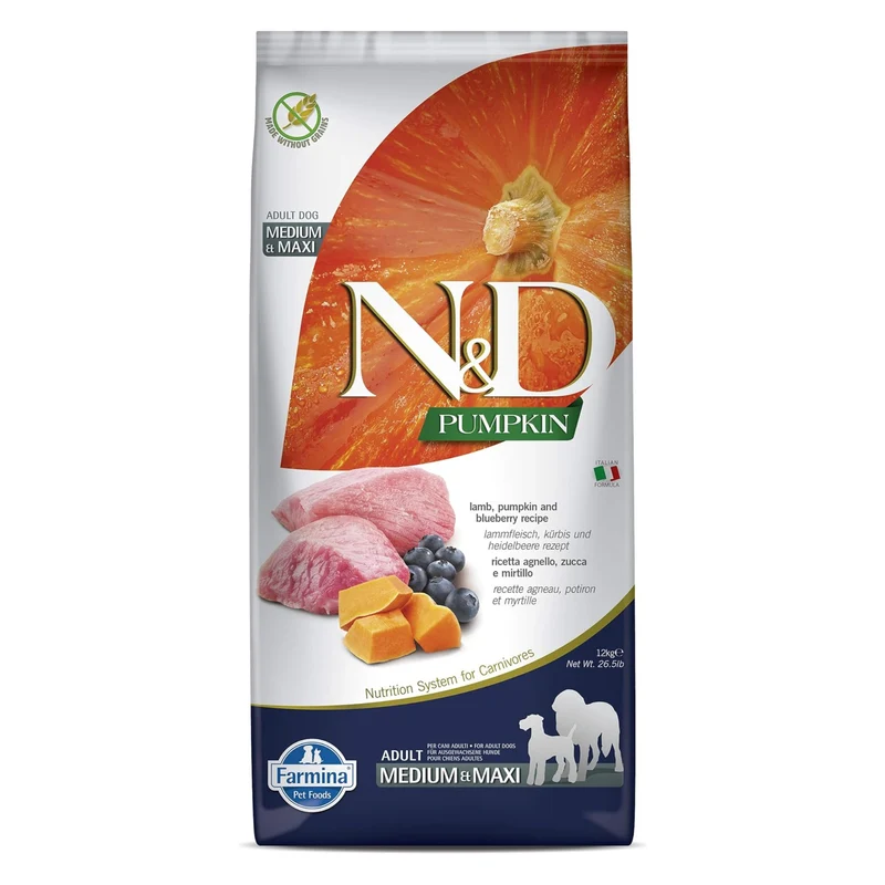 Farmina N&D Lamb, Pumpkin & Blueberry Grain-Free Adult Medium & Maxi Dry Dog Food 12KG