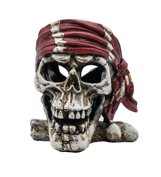 AquaSpectra Pirate Skull Red Bandana Aquarium Decor 10x10x11cm
