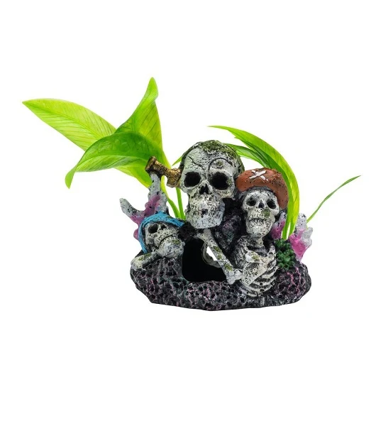 AquaSpectra Pirate Skull Group Aquarium Decor 11x7x11cm