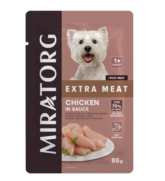 Miratorg EXTRA MEAT with Chicken in Sauce for Small Breed Dog Wet Food 85G