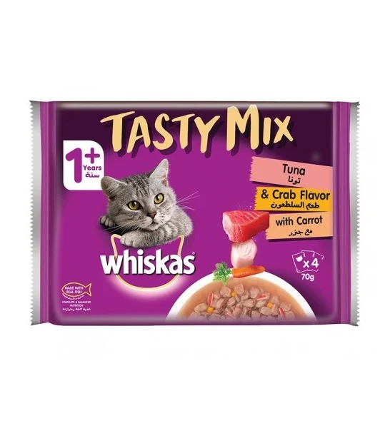 Whiskas Tasty Mix Tuna & Crab Wet Cat Food 1 Year+ 4x70G