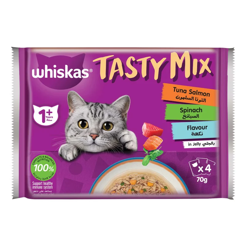 Whiskas Tasty Mix Chicken & Salmon Wet Cat Food 1 Year+ 4x70G