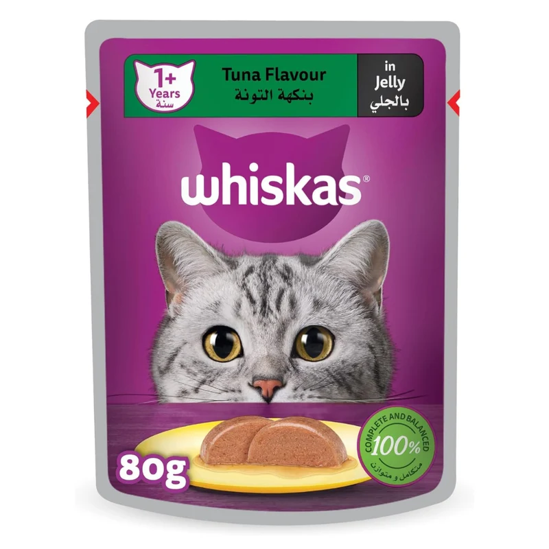 Whiskas 1+ Years Tuna Pouches Adult Wet Cat Food In Jelly 80G