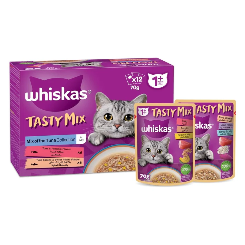 Whiskas 1+ Years Tasty Mix Tuna Collection Adult Wet Cat Food in Jelly 12X70G