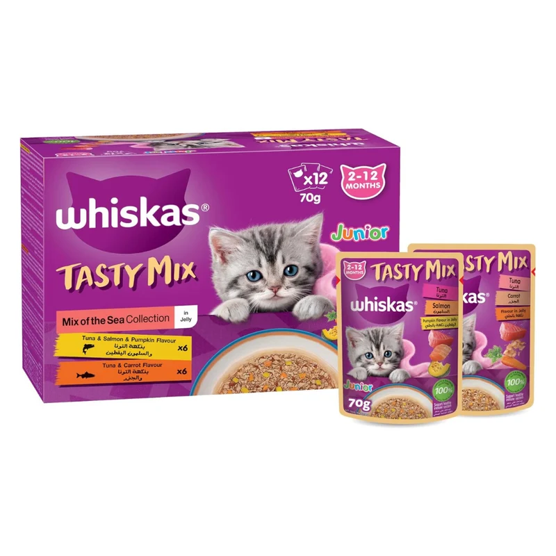 Whiskas Junior Kitten Tasty Mix of the Sea Collection in Jelly Wet Cat Food 12X70G