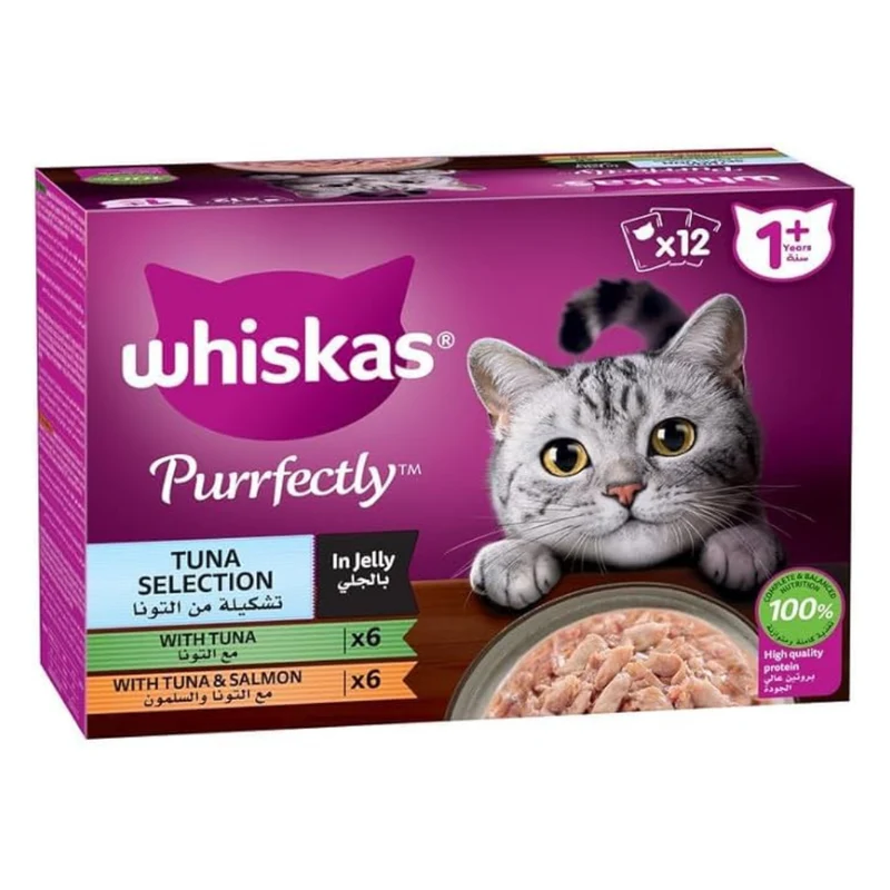 Whiskas 1+ Years Purrfectly Tuna Selection Tuna & Salmon Adult Wet Cat Food In Jelly 12X85G