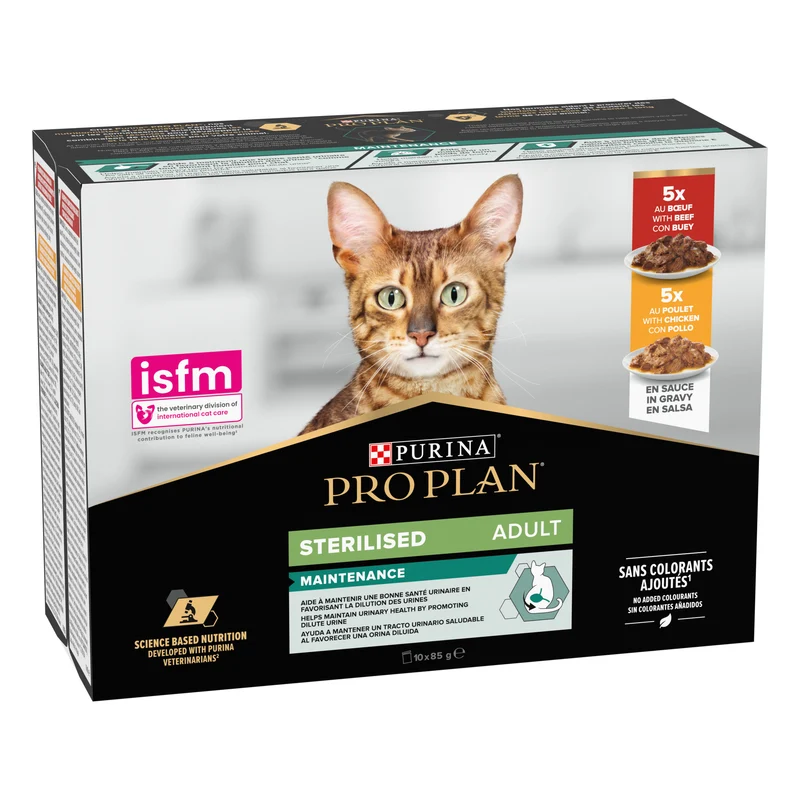 PURINA Pro Plan Sterilised Adult Maintenance Wet Cat Food With Chicken & Beef In Gravy 10X85G
