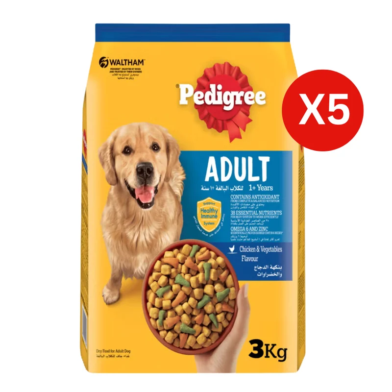Pedigree Chicken & Vegetables Adult Dry Dog Food 3KG - Pack of 5