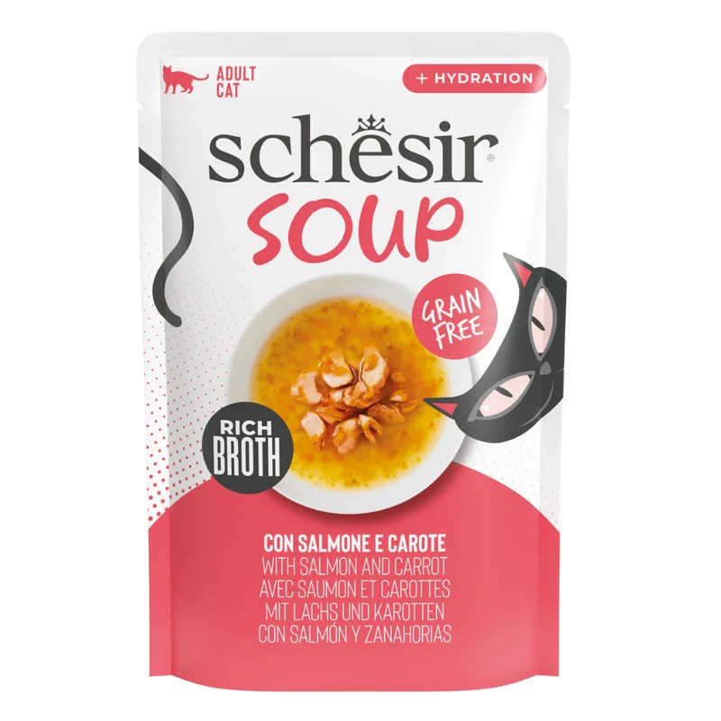Schesir Pink Salmon With Carrots In Soup Pouch Wet Cat Food 40g