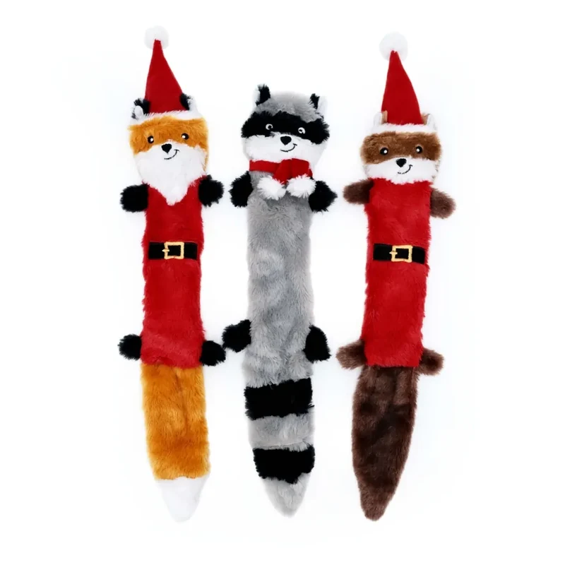 Zippy Paws Holiday Skinny Peltz Dog Plush Squeaker Toy 3pcs