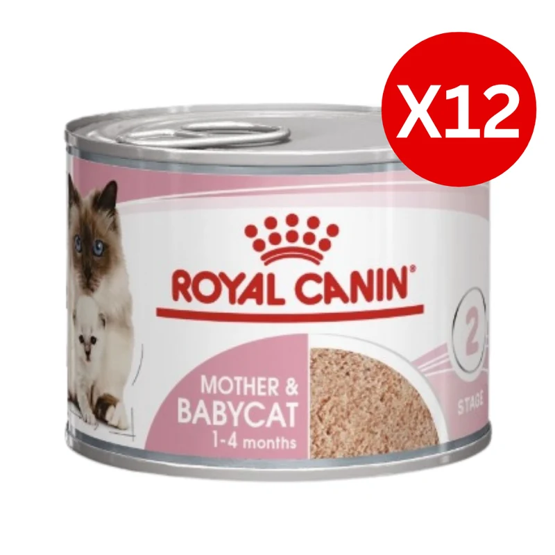 Royal Canin Mother & Babycat Mousse - Young & Adult Wet Cat Food 195g - Pack of 12