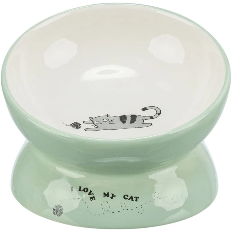 Trixie I Love My Cat Elevated Ceramic Cat Bowl Sage 13cm