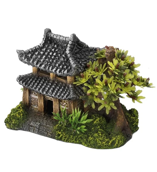 Aqua D'Ella Asian House with Plants Aquarium Decor 14x9x10cm