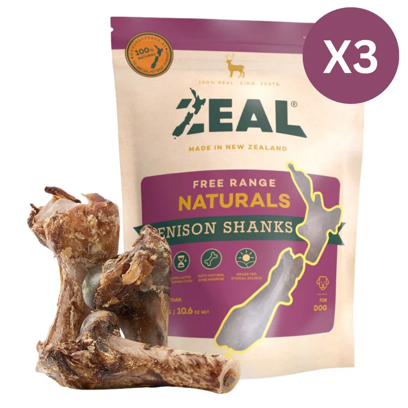 Zeal Pet Food Free Range Naturals Venison Shanks Dog Treats 300G - Pack of 3