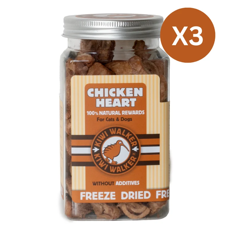 Kiwi Walker Freeze Dried Chicken Heart Snack for Cats & Dogs 90G - Pack of 3