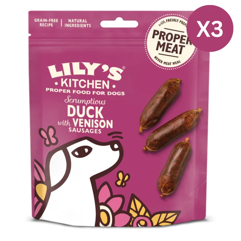Lily's Kitchen Scrumptious Duck & Venison Sausages Dog Treats 70G - Pack of 3