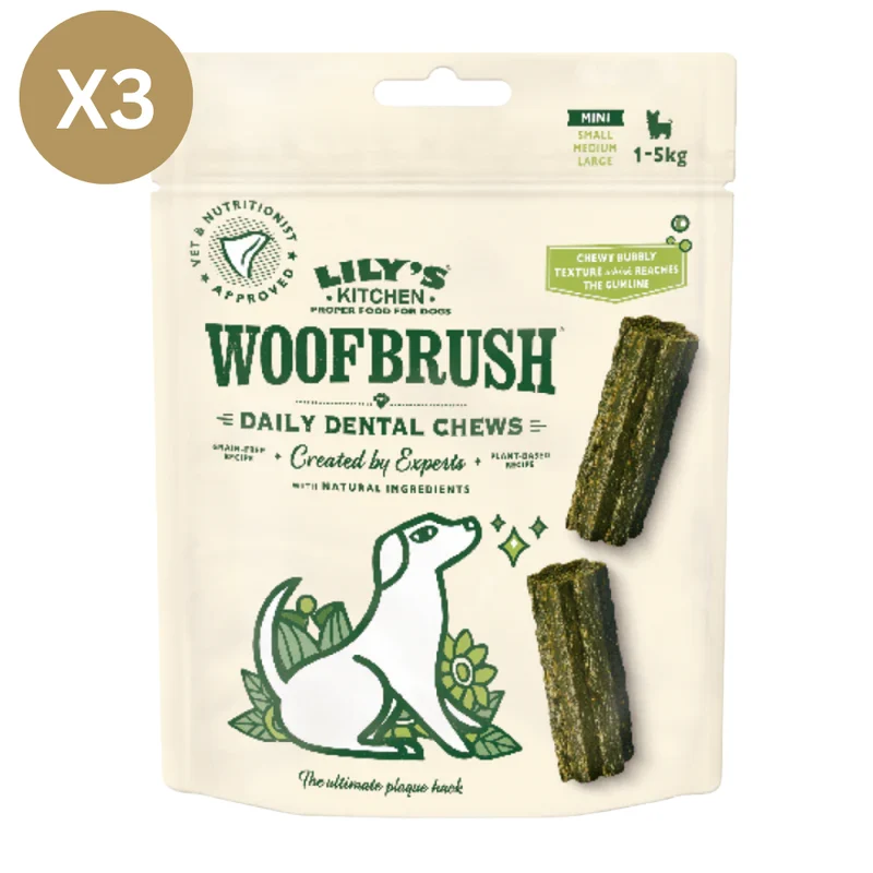 Lily's Kitchen Woofbrush Dental Dog Chews Bulk Pack Treats Mini - Pack of 3