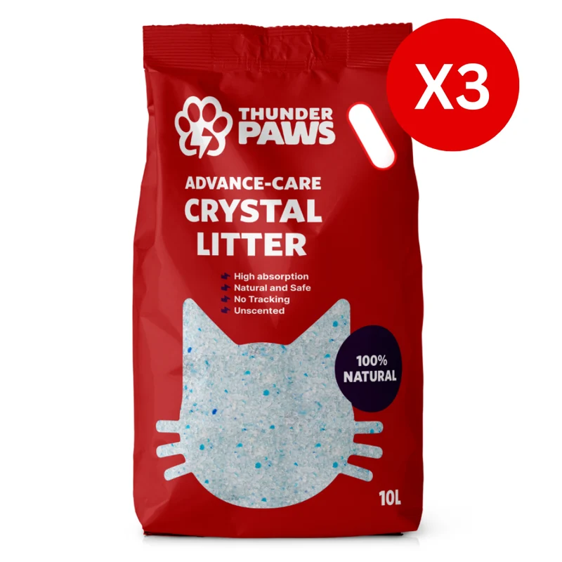 Thunder Paws Advance Care Non-Clumping Unscented Crystal Cat Litter 10L - Pack of 3