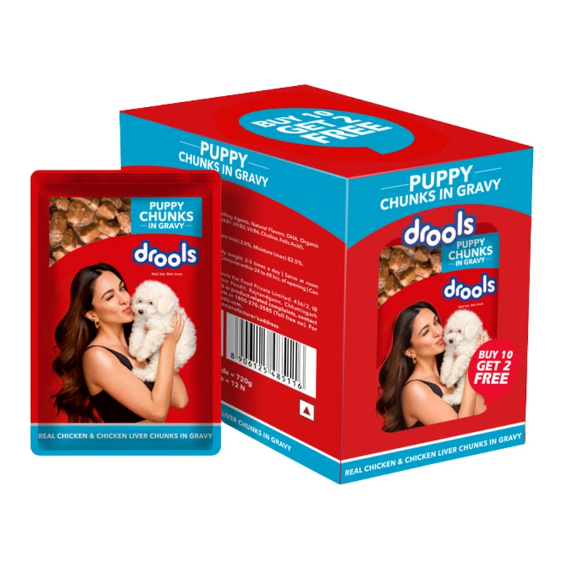 Drools Chicken & Chicken Liver Chunks In Gravy Puppy Wet Food 10+2 Free - 12x60g