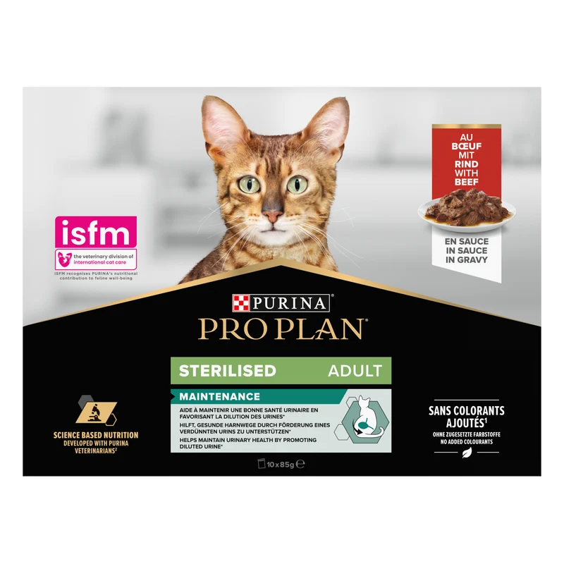 PURINA Pro Plan Sterilised Beef In Gravy Multipack Adult Wet Cat Food 10X85G