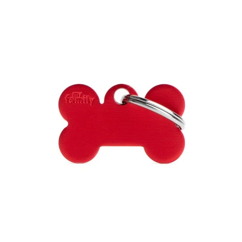 My Family Basic Aluminum Bone Dog ID Tag - Red/Small