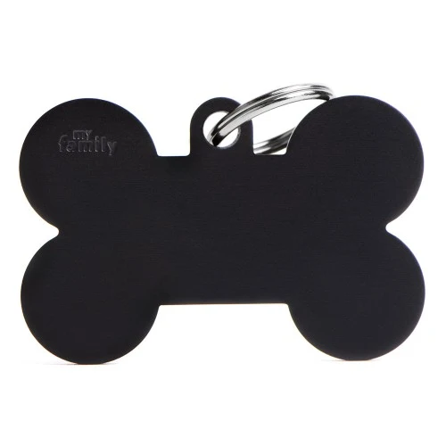 My Family Basic Aluminum Bone Dog ID Tag - Black/XL