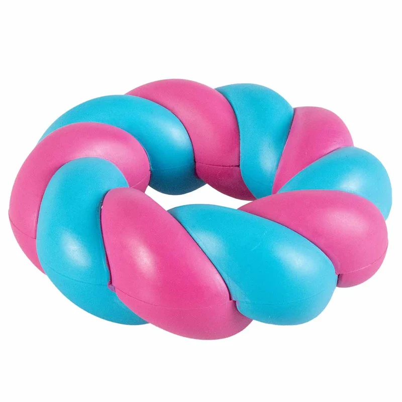 Ebi Coockoo Mallow Ring Strong Rubber Dog Chew & Fetch Toy - Pink & Blue/11x3.7cm