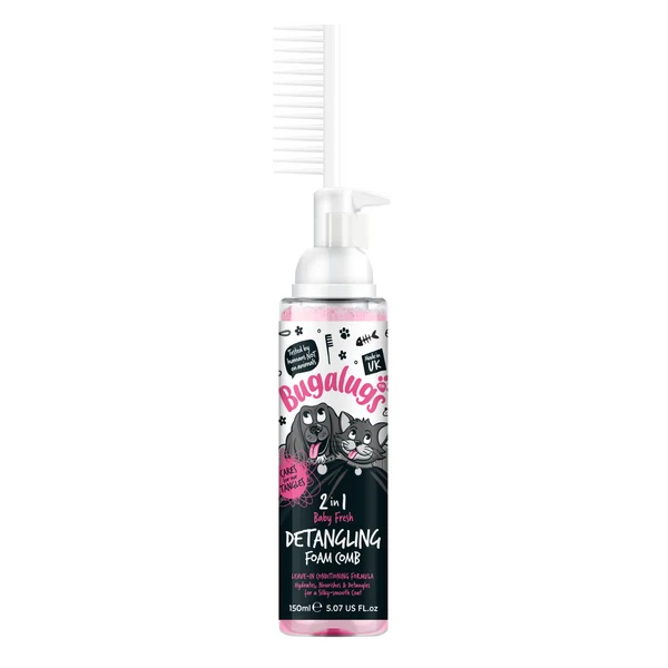 Bugalugs 2-in-1 Baby Fresh Detangling Foam Comb for Dogs & Cats 150ML