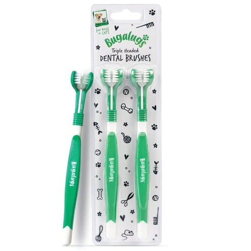 Bugalugs Triple Headed Toothbrush For Dogs & Cats 2PCS