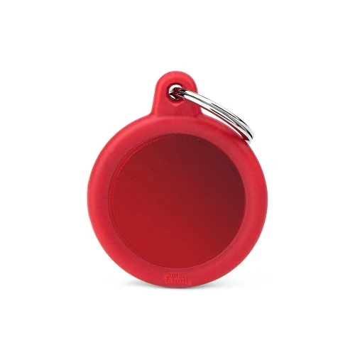 My Family Aluminum Circle ID Tag with Rubber - RED/3.1X3.8CM