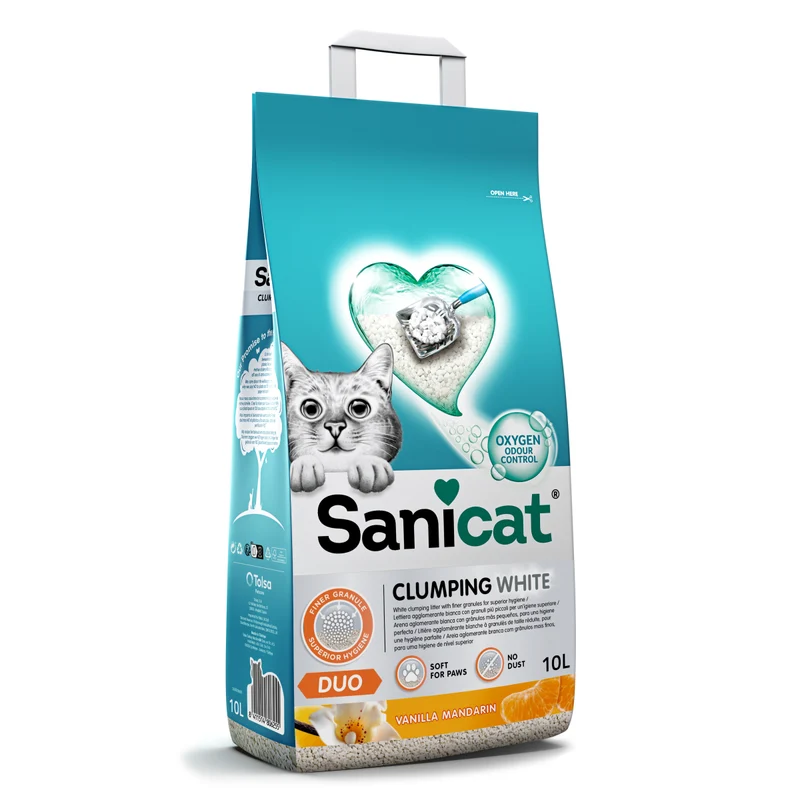 Sanicat Clumping White Duo Vanilla Mandarin Scented Cat Litter 10L