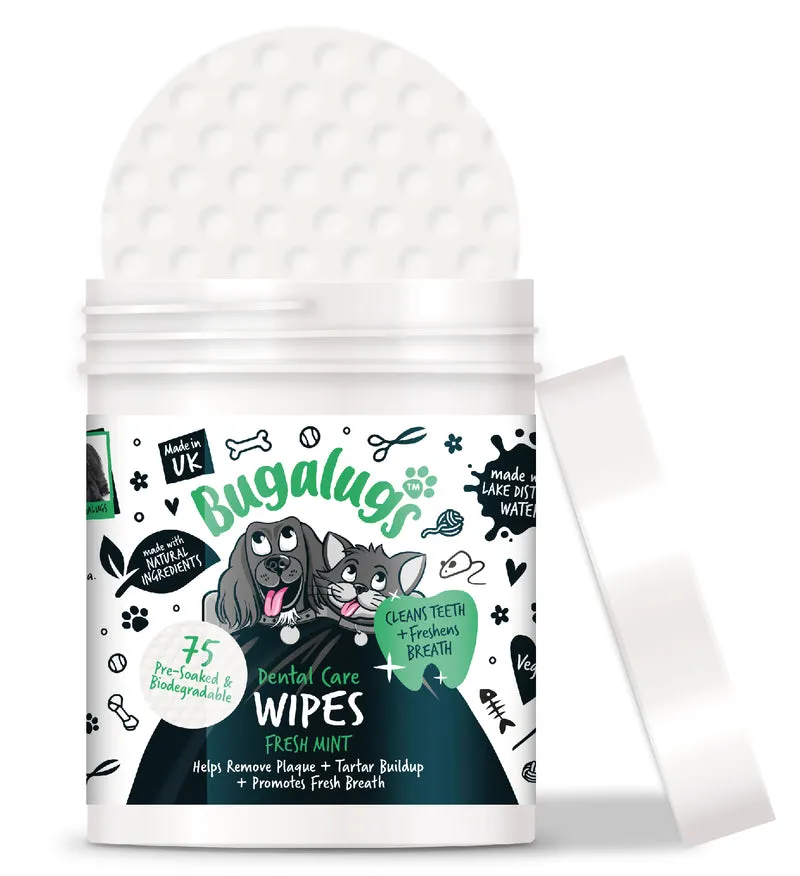 Bugalugs Dental Care Biodegradable Wipes In Fresh Mint For Dogs & Cats 75WIPES