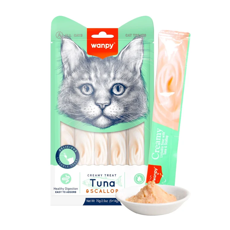 Wanpy Creamy Lickable Cat Treats Tuna & Scallop 5x14g