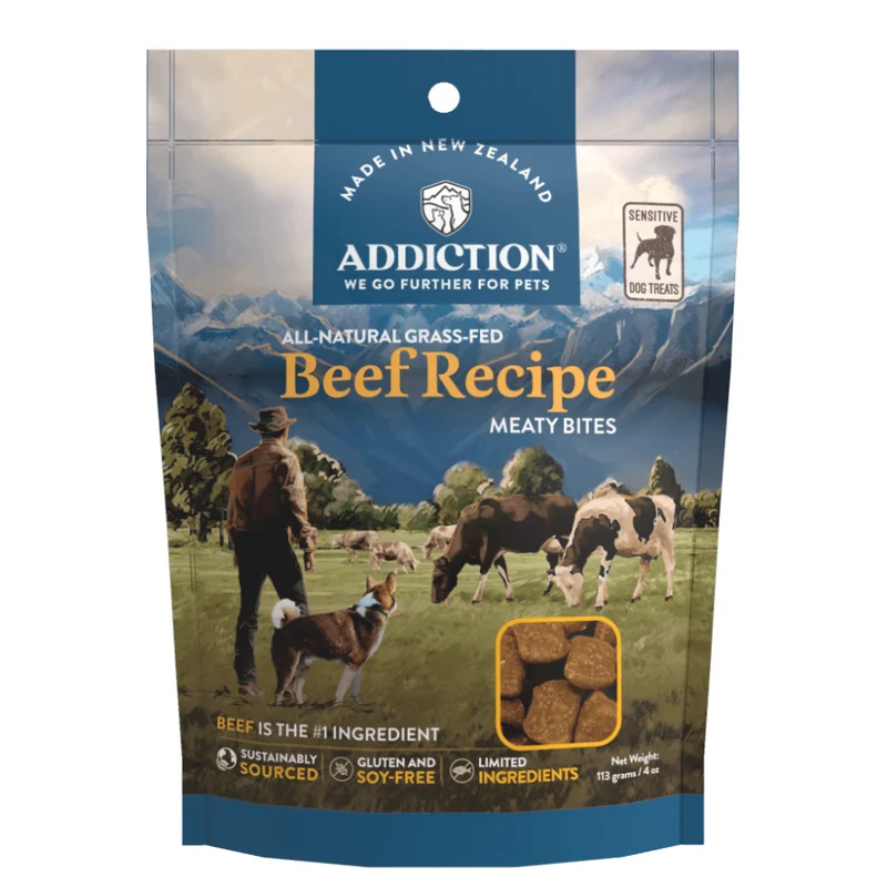 Addiction Meaty Bites Beef Recipe All Natural Grass Fed Dog Treats 4OZ