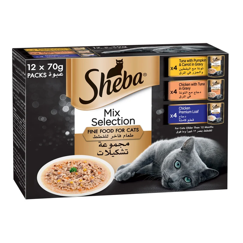 Sheba Fine Wet Cat Food Pouch Adult Mix Selection 12x70g